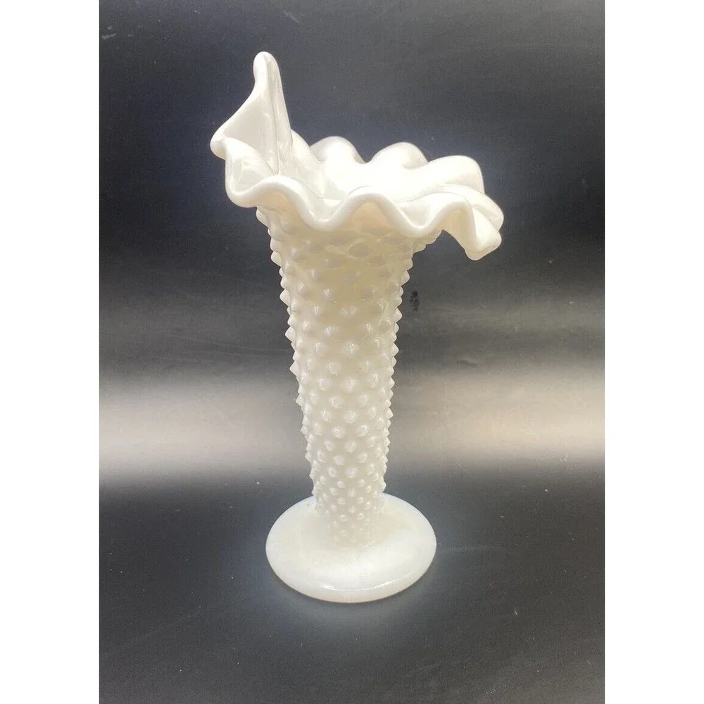 Fenton Hobnail Milkglass Jack In The Pupit Mini Vase 5 Inches
